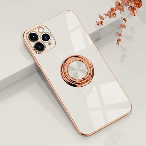 Omorro iPhone 11 Pro Case with Ring Kickstand, 360 Rotation, Shiny Rose Gold Edge, Compatible with Magnetic Car Mount