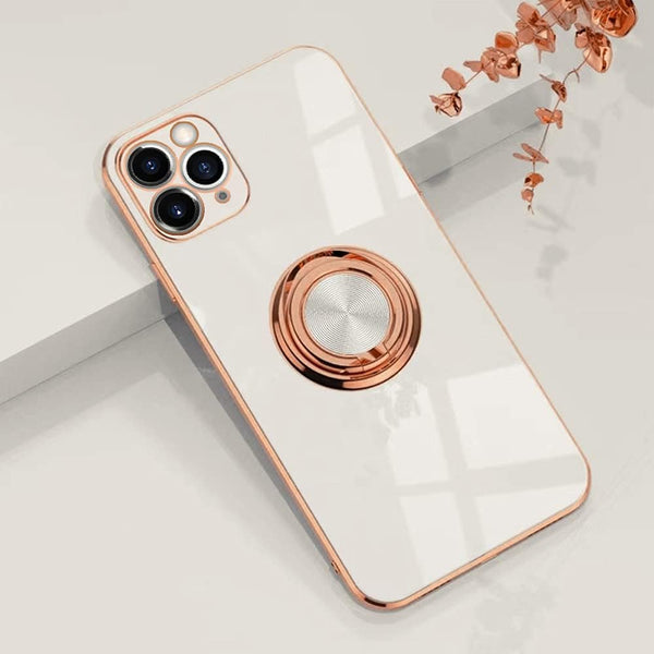 Omorro iPhone 11 Pro Case with Ring Kickstand, 360 Rotation, Shiny Rose Gold Edge, Compatible with Magnetic Car Mount