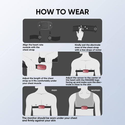 Magene H603 Chest Strap Heart Rate Monitor, ANT+ and Bluetooth Compatible, Fully Adjustable Strap for iPhone & Android