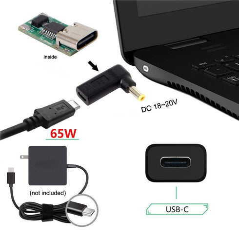 chenyang USB C to DC 20V 5.5x2.5mm PD 65W Emulator Trigger, 90 Degree Angled Converter Adapter