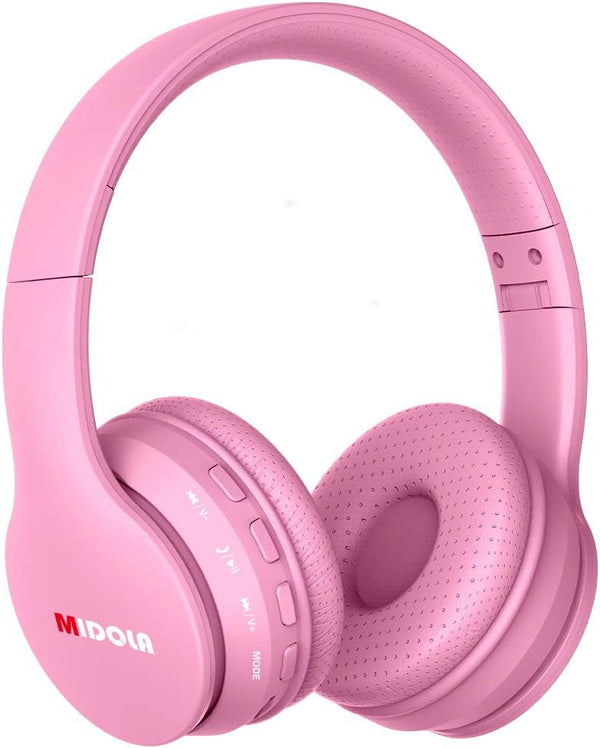 MIDOLA Kids Headphones Bluetooth 5.3 - Wireless 60H Play Time Volume Limit 85/110dB Over Ear Headset for Children Pink