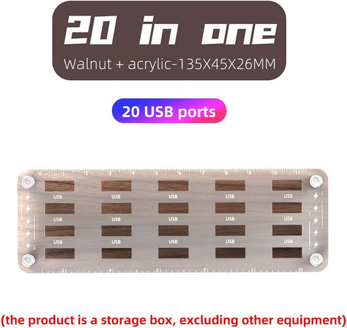 Wooden Memory Card Case for TF Cards, USB Drive, SD Card Holder Desk, Micro SD Card Case, 20x USB Interface