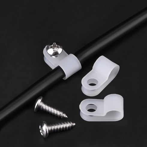 Hicarer 50 Pack R-Type Cable Clip Wire Clamp, White, with 50 Screws for Wire Management