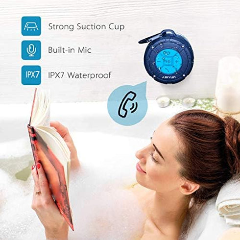 IPX7 Waterproof Shower Speaker - Bluetooth Speaker with Loud HD Sound, Portable with Suction Cup & Hook, Blue