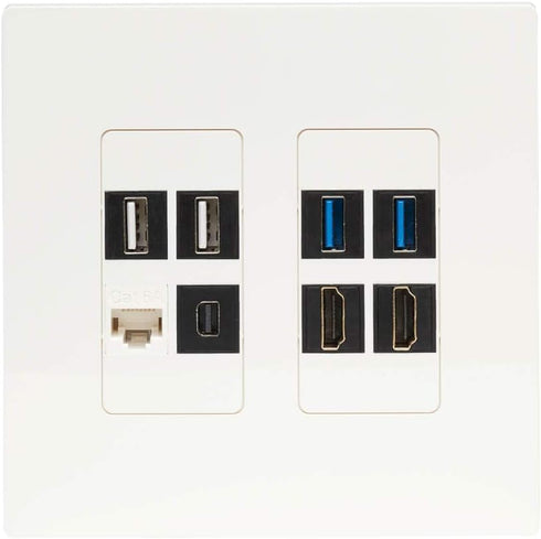 Tripp Lite 8-Port Universal Keystone Double-Gang Wall Plate - 2-Gang Faceplate, Adaptable, White