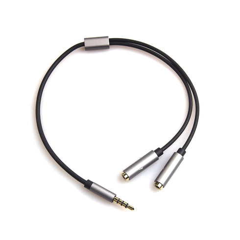 REXUS Grey 3.5mm Y Splitter Stereo Audio Cable, 4-Pole Male to 2 Female, Headphone Splitter Adapter