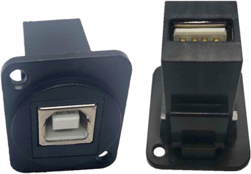 USB 2.0 D Panel Mount Connector - USB B to USB A Adapter, Solderless Socket Female to Female
