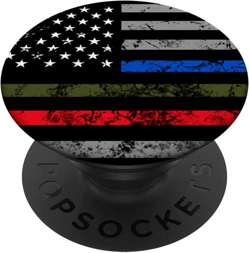 PopSockets Standard PopGrip Thin Red Green Blue Line USA Flag Christmas Gift, Swappable for Phones & Tablets