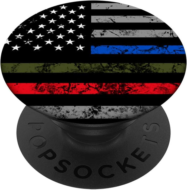 PopSockets Standard PopGrip Thin Red Green Blue Line USA Flag Christmas Gift, Swappable for Phones & Tablets