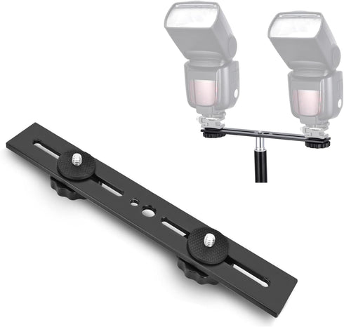 Dual Flash Bracket 8in/20.3cm Camera Mount Tripod with 1/4 Screw Hot Shoe for LED Light Microphone Photography