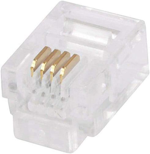 Monoprice 6P4C RJ11 Modular Plugs for Round Solid Cable - Crimp On, 1U, 3 Prongs, 4 Conductor, Clear, 50 Pack
