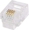 Monoprice 6P4C RJ11 Modular Plugs for Round Solid Cable - Crimp On, 1U, 3 Prongs, 4 Conductor, Clear, 50 Pack