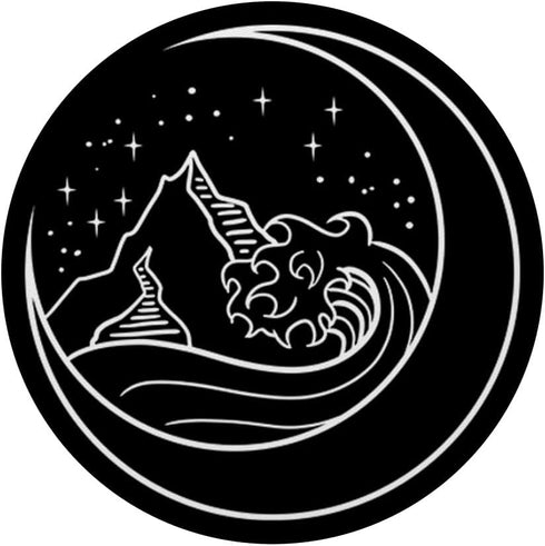 Minimal Lunar Nature Line Art Gift PopSockets Swappable Waves On Moon