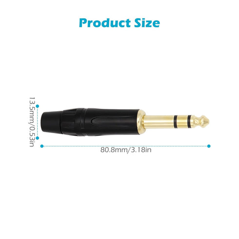 Fancasee 3 Pack 6.35mm Stereo Plug Replacement TRS - 1/4" Male Solder Adapter Jack for Audio Cable Repair