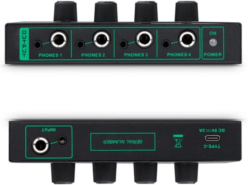 4 Channels Headphone Amplifier with 1/4" and 1/8" TRS Jack Input for DJ Mixer, Headphone Splitter