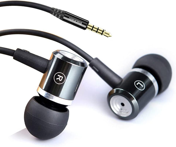 Shopify SEO: Black Wired in-Ear Headphones with Mic, Volume Control, Noise Cancelling, Powerful Bass, 3.5mm Jack for