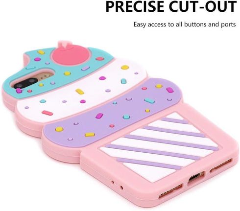 Cute Ice Cream iPhone 7 Plus Case, 3D Cartoon Soft Silicone Cover for iPhone 6/6s Plus, Girls Kids Women