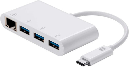 Monoprice USB-C 3-Port USB 3.0 Hub and Gigabit Ethernet Adapter, Plug-n-Play, Supports Up To 5Gbps Data Rate,