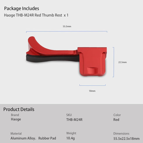 Haoge THB-M24R Metal Hot Shoe Thumb Up Rest Hand Grip for Leica M Typ240, M262, M-D, Red