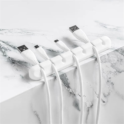 White Cable Clips for Cord Organizer, USB Cable Management, 2 Packs Holder for Desk, Car, Home, Office (7 Slots)