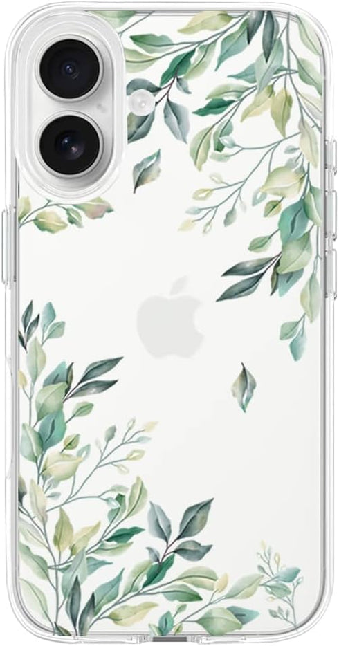 KEXAAR Compatible with iPhone 17 Case, Clear Floral Flower Green Leaves Tree Shockproof