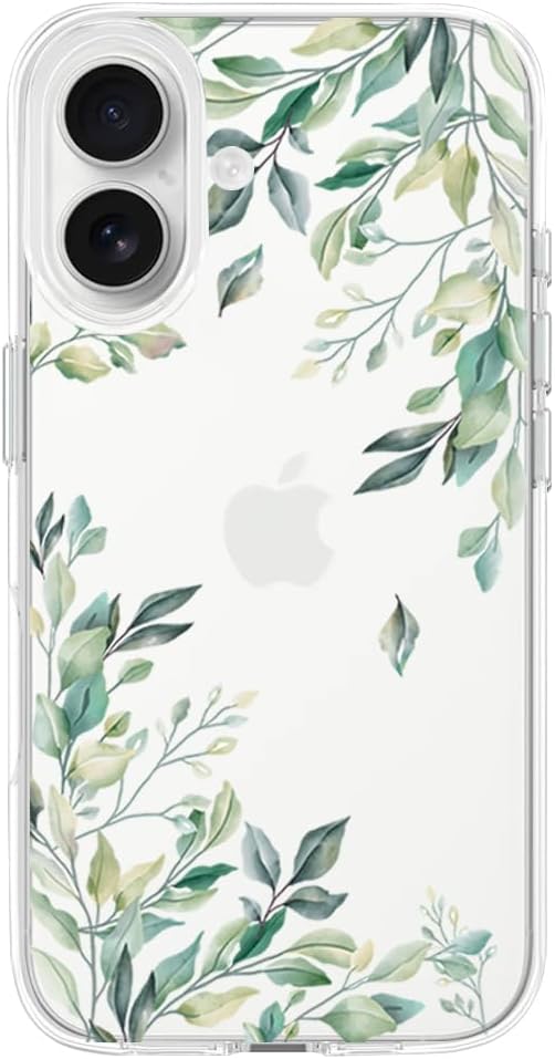 KEXAAR Compatible with iPhone 17 Case, Clear Floral Flower Green Leaves Tree Shockproof