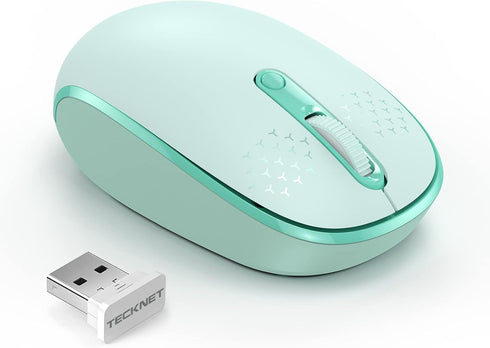 TECKNET Wireless Mouse for Laptop, 2.4G Quiet Computer Mouse with USB Receiver, 4 Buttons, 800/1200/1600 DPI - Mint