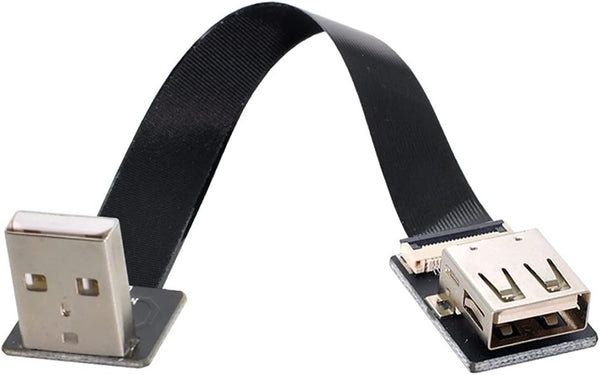 cablecc Down Angled USB 2.0 Type-A Male to Female Extension Data Flat Slim FPC Cable for FPV, Disk, Scanner & Printer