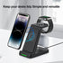 3 in 1 Wireless Charger for iPhone 15/14/13/12/11/X, Apple Watch, AirPods Charging Dock with QC3.0 Adapter - Black