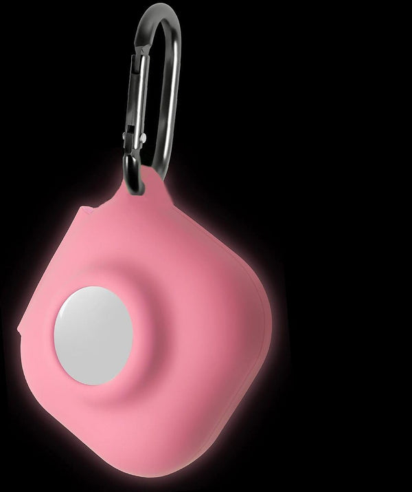Geiomoo 2 in 1 Silicone Case for Beats Fit Pro and Air Tag, Protective Cover with Carabiner (Luminous Pink)