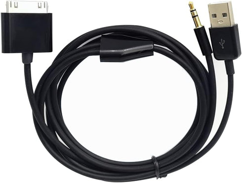 30 Pin to AUX USB, 30 Pin Charger Dock to 3.5mm Car AUX Audio USB Charger Cable for Phone 3G 4G Pod Touch (Black)