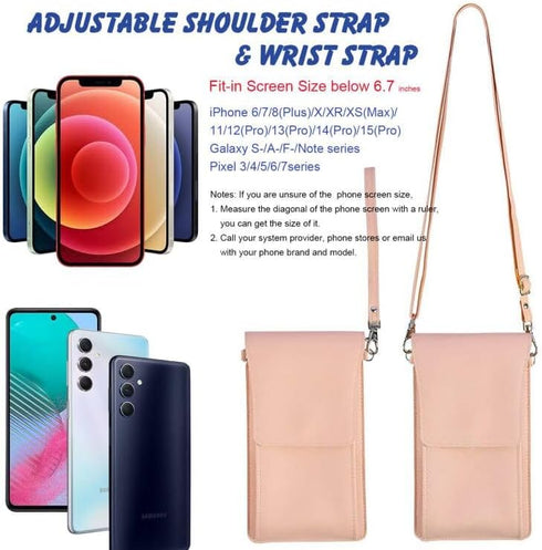 Pink Touchscreen Phone Purse Crossbody for Women, Waterproof Crossbody Phone Wallet Case with Transparent Window up to