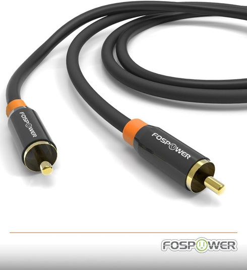 FosPower Digital Audio Coaxial Cable, 24K Gold Plated Connectors, 3ft, RCA Male to RCA Male