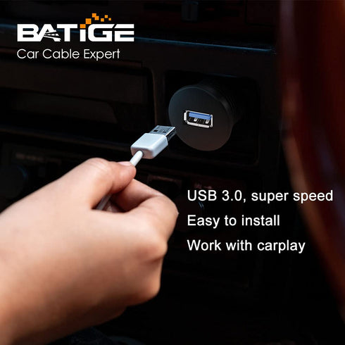 BATIGE 6ft Single Port USB 3.0 Male to Female Waterproof Car Mount Cable for Truck Boat Motorcycle Dashboard