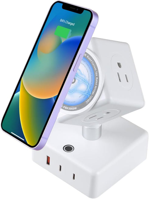 MRCSMAR Power Strips Tower 15W Wireless Charging Station 180 Rotatable Cube Design with