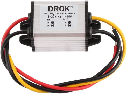 DROK Waterproof DC Buck Converter Voltage Regulator 8-22V to 3-15V, 5V, 12V, 3A Adjustable Output Power Supply
