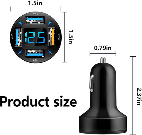 4-in-1 Car Charger 66W Super Fast Charging with USB 2.4A&QC 3.0(Voltmeter&LED Lights) Universal Quick Charge for 12-24V Car Cigarette Lighter Plug,Compatible with iPhone 14 13 12,S22 S21 S20(BK350) by Aokdom