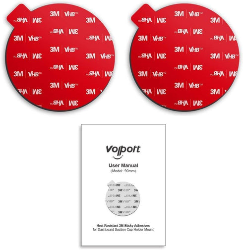 VOLPORT 90mm Sticky Adhesive for Dash Cam Suction Cup Mount, Heat Resistant Double Sided Mounting Tape Pad