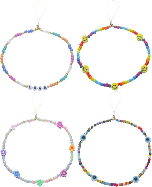 6PCS Taouzi Beaded Phone Charms Strap Fruit Star Faux Pearl Rainbow Beads Phone Chains Beaded Lanyard for Camera Key