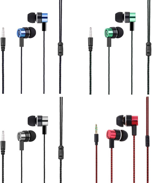 4 Pack Wired Earbuds - 3.5MM Stereo Earphones, In-Ear Headphones, 1M Braided Cord for MP3, CD Player, Laptop, Tablet.