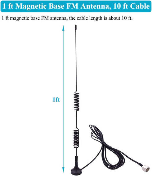 Fancasee 75 3.5mm 75 300 Universal FM Antenna Magnetic Base Ohm Screw F Male Plug with PAL BNC & to Ohm Adapter