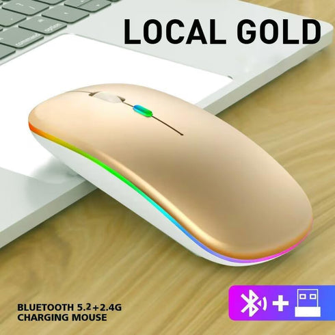 Wireless Bluetooth Mouse,LED Dual Mode Rechargeable Silent Slim Laptop Mouse,Portable(BT5.2+USB Receiver) Dual Mode Computer Mice,for Laptop,Desktop Computer,ipad Tablet,Phone,TV (Gold)