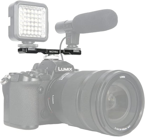 NICEYRIG Dual Cold Shoe Mount Flash LED Light Microphone Vlog Extension Bracket with Shoe Mount, 1/4 Thread for DSLR