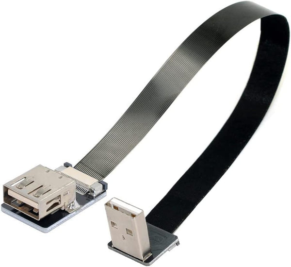 cablecc Down Angled USB 2.0 Type-A Male to Female Extension Data Flat Slim FPC Cable for FPV & Disk & Printer 50cm