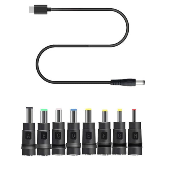 USB C to DC 12V Power Cable, 8 Connector Tips, USB Type C PD Input to DC 12V Output, Portable for Travel and Studio.
