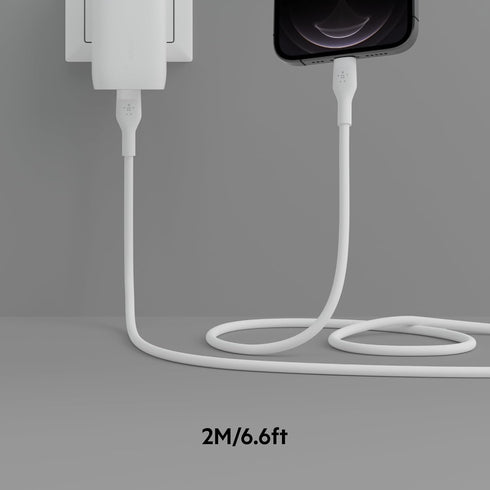 Belkin BoostCharge Flex Silicone USB-C to Lightning Cable (2M/6.6FT), MFi-Certified for iPhone Series with Cable Clip -