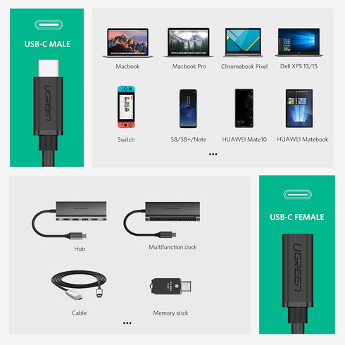 UGREEN 1.5FT USB Type C Extension Cable (10Gbps) - Fast Charging, USB 3.2 Male to Female, Compatible with MacBook Pro,