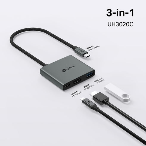 TP-Link 3-in-1 (UH3020C) 4K 100W 1USB-A 3.0 5Gbps USB C Hub Multiport Adapter | HDMI | Power Delivery | Port |