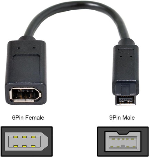 JSER IEEE 1394 6Pin Female to 1394b 9Pin Male Firewire 400 to 800 Cable, 20cm, 6 Feet