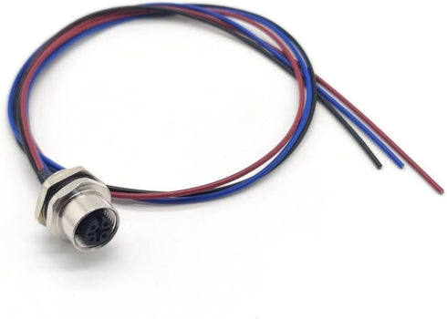 M12 Female Connector with 0.2M Cable, A Coded Back Mount Wiring, Waterproof 3Pin Socket